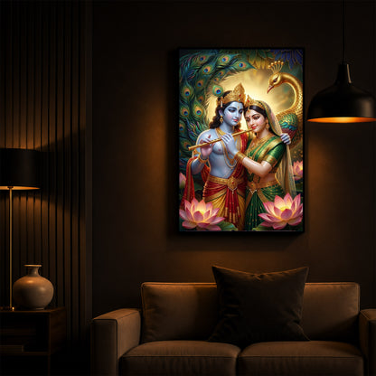 Depiction Of Radha Krishna Modern Luxury Backlight Vertical Wall Art