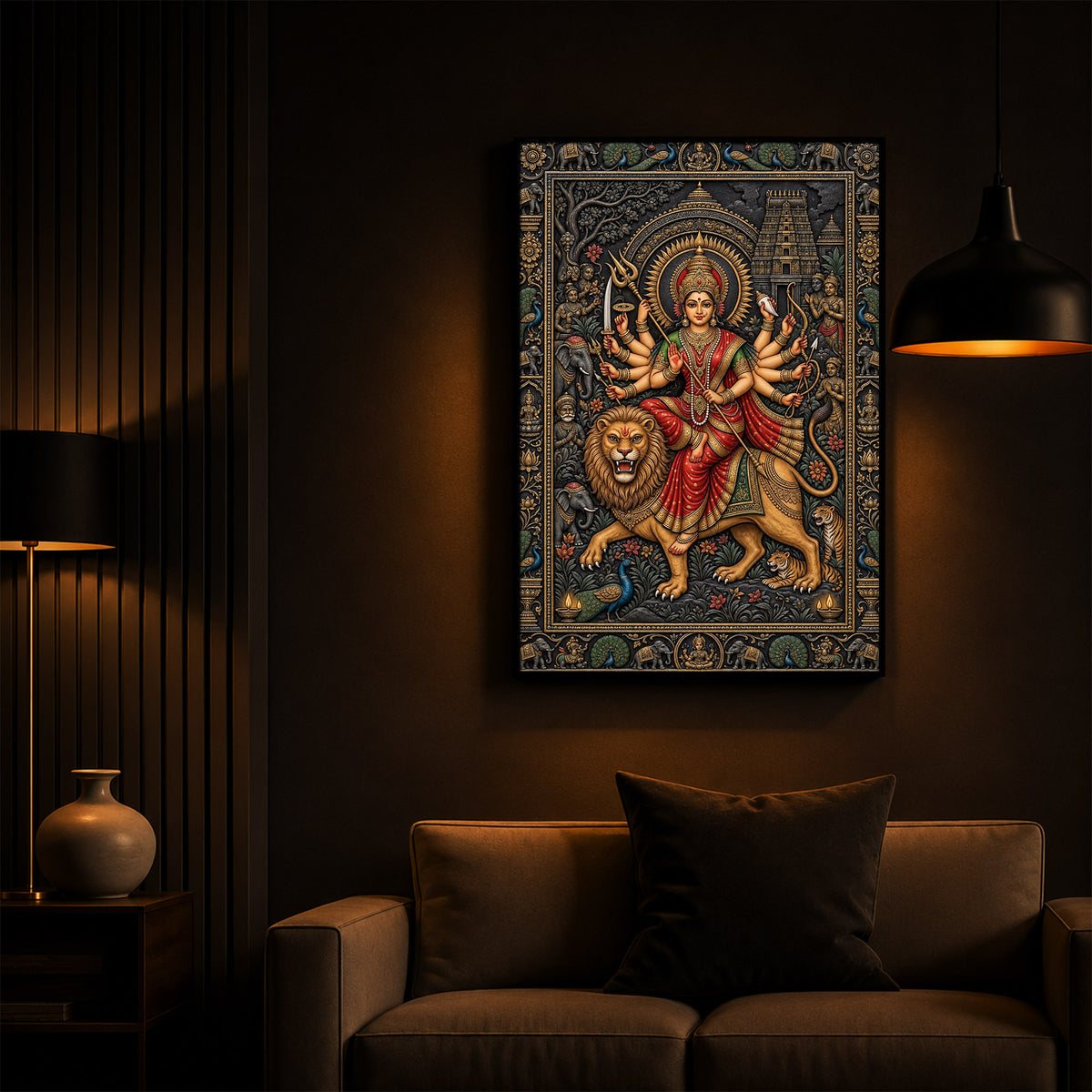 Placid Devi Durga Modern Luxury Backlight Vertical Wall Art