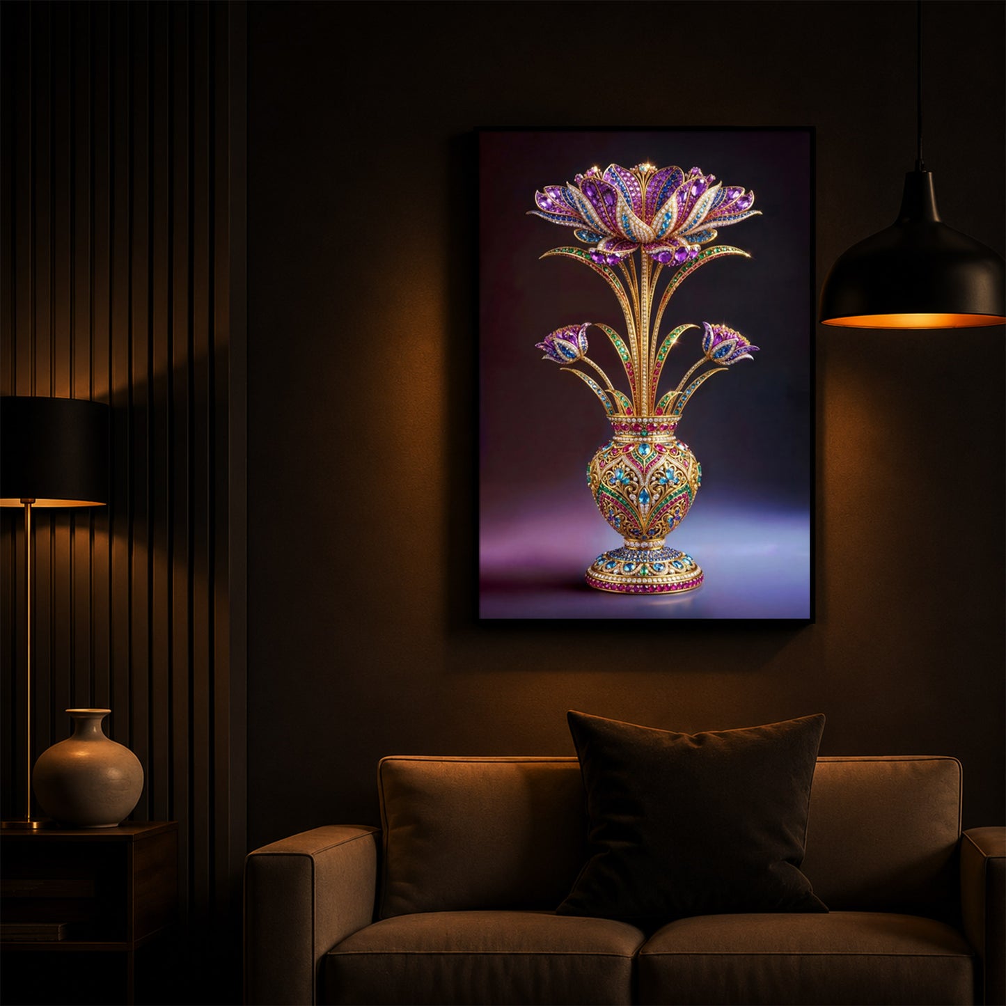 Detailed Decorative Vase Modern Luxury Backlight Vertical Wall Art