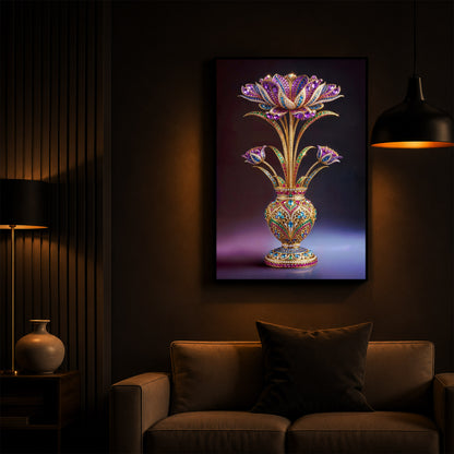 Detailed Decorative Vase Modern Luxury Backlight Vertical Wall Art