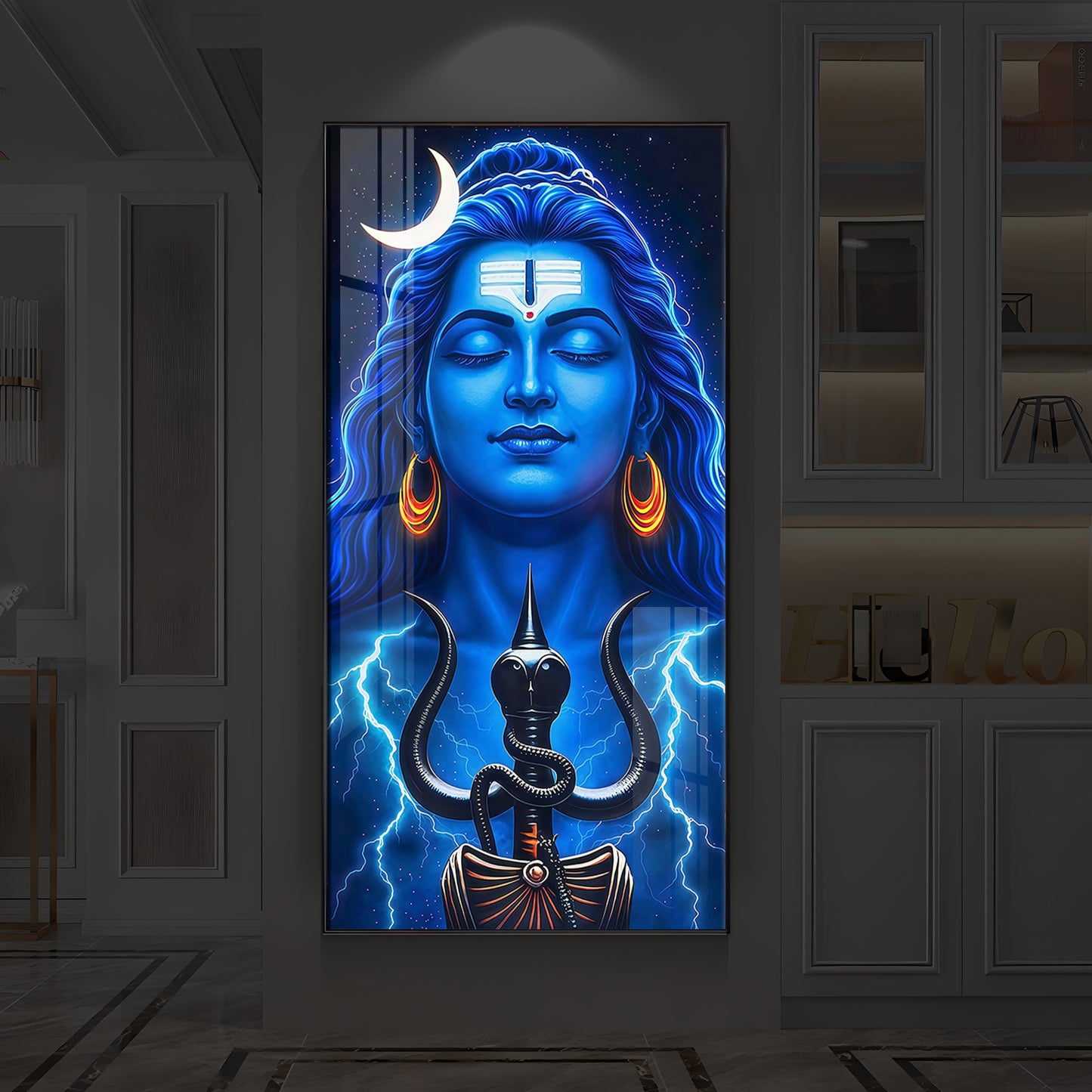 Lord Shiva Trishul Modern Luxury Backlight Vertical Wall Art