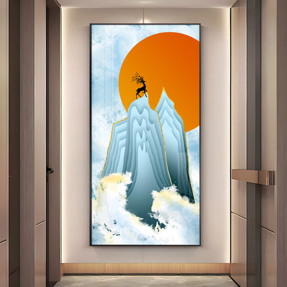 Black Deer On Mountains Premium Acrylic Vertical Wall Art