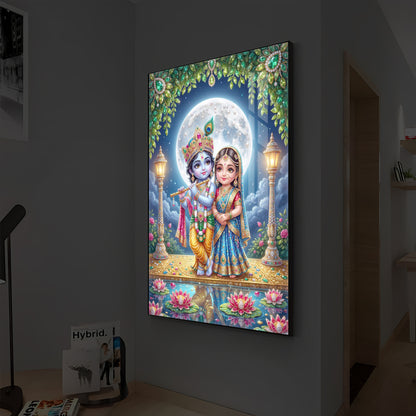 Little Radha Krishna Modern Luxury Backlight Vertical Wall Art