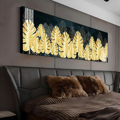 Golden Monstera Leaf Premium Acrylic Horizontal Wall Art