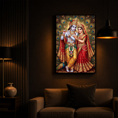 Radha Krishna Divine Bliss Modern Luxury Backlight Vertical Wall Art