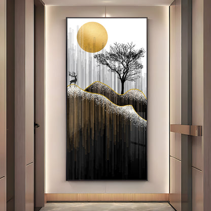 Gold Moon Stylized Black Tree Premium Acrylic Vertical Wall Art