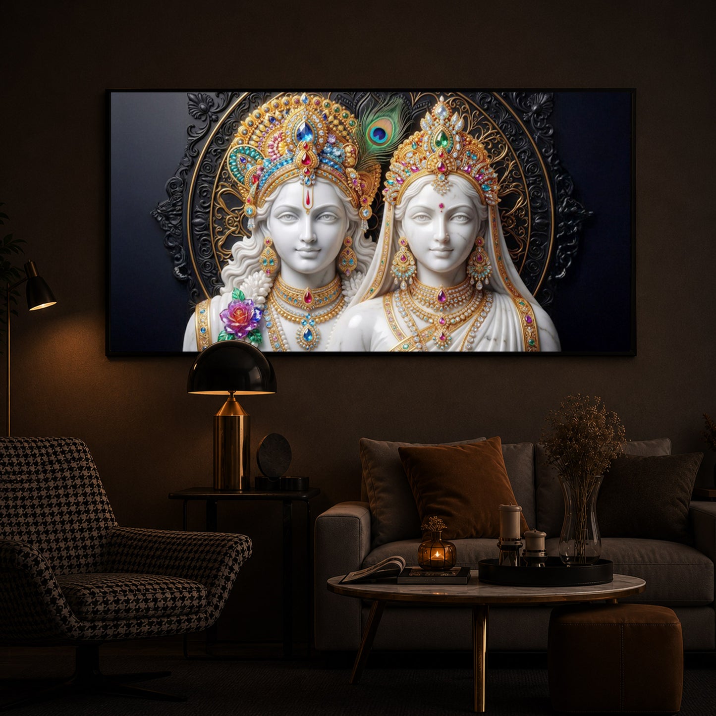 Generic Radha Krishna Modern Luxury Backlight Horizontal Wall Art