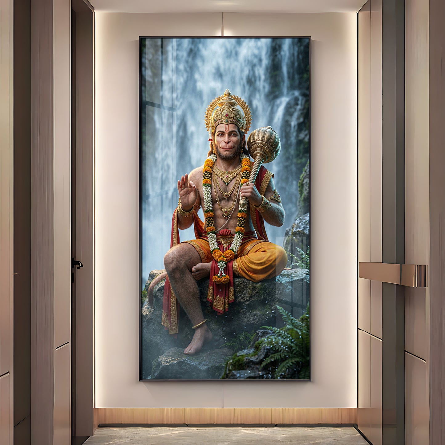 Hanuman Ji At The Water's Edge Premium Acrylic Vertical Wall Art