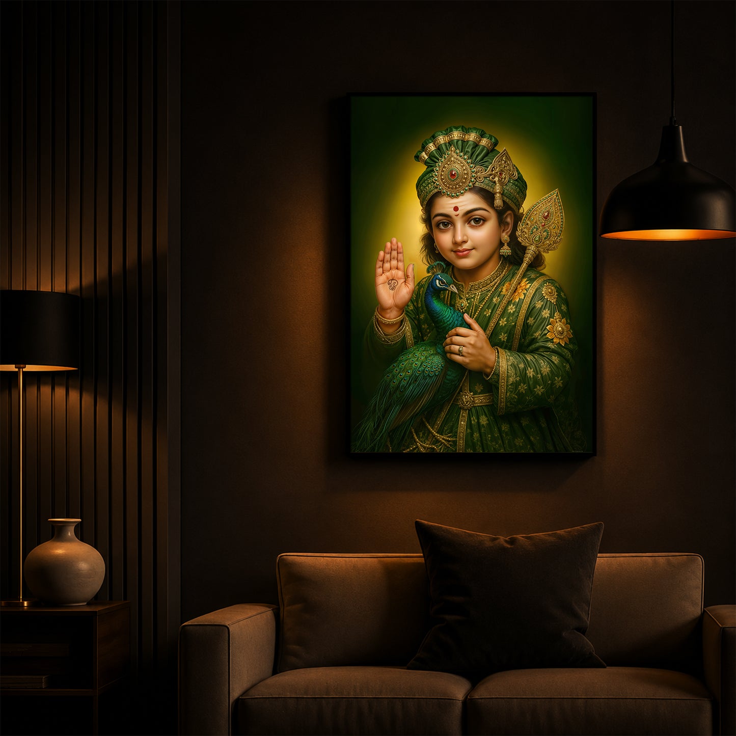 Divine Lord Murugan Modern Luxury Backlight Vertical Wall Art