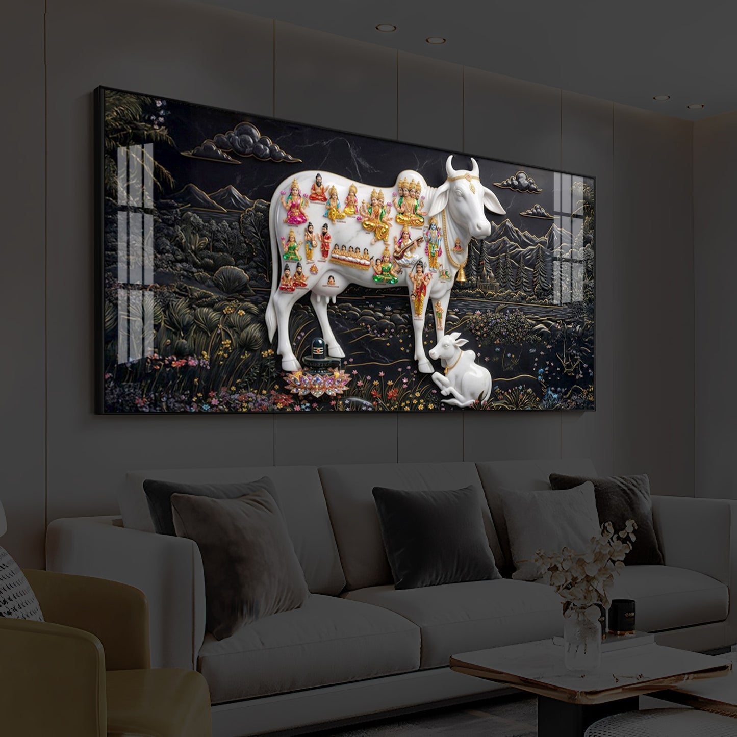 Decorative Kamdhenu Modern Luxury Backlight Horizontal Wall Art