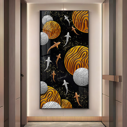 Circular Shapes With Fish Premium Acrylic Vertical Wall Art