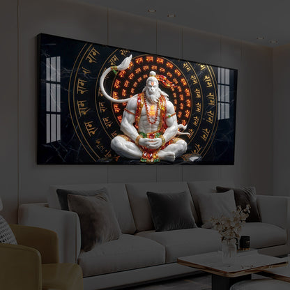 Lord Hanuman Sitting In A Meditative Modern Luxury Backlight Horizontal Wall Art