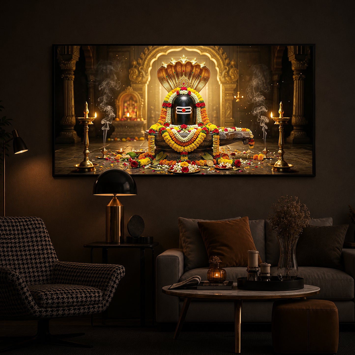 Mahadeva Shivling Modern Luxury Backlight Horizontal Wall Art
