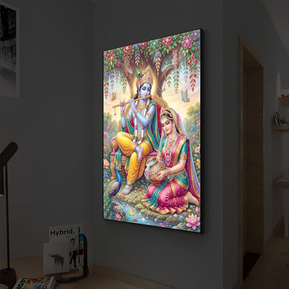 Krishna’s Flute with Radha’s Devotion Modern Luxury Backlight Vertical Wall Art