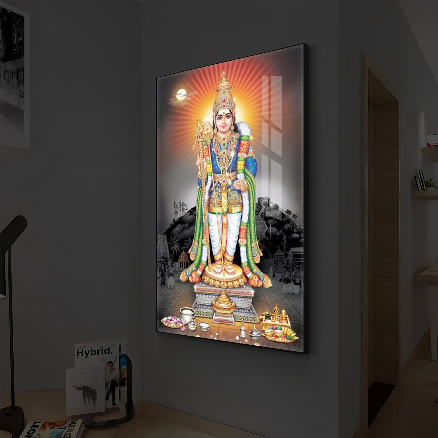 Lord Kartikeyan Modern Luxury Backlight Vertical Wall Art