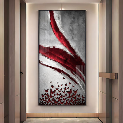 Red Crimson Swirl and Butterfly Premium Acrylic Vertical Wall Art