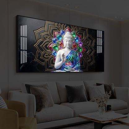 Meditating Buddha Modern Luxury Backlight Horizontal Wall Art