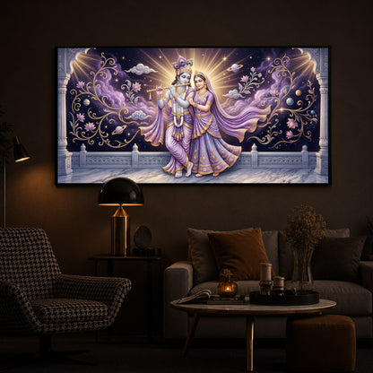 Divine Couple Radha Krishna Modern Luxury Backlight Horizontal Wall Art