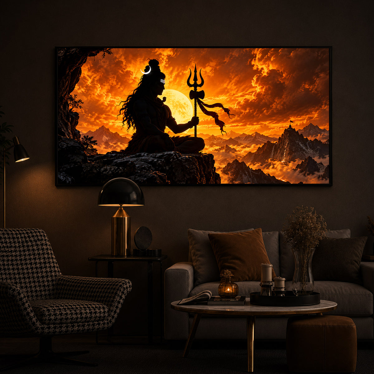 Shiva With Trishul Modern Luxury Backlight Horizontal Wall Art