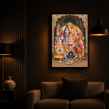 Shiva Parivar Modern Luxury Backlight Vertical Wall Art