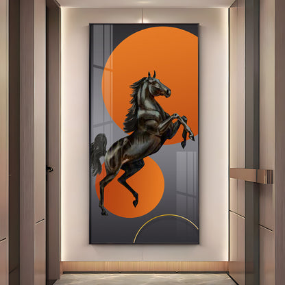 Black Horse With Vibrant Orange Background Premium Acrylic Vertical Wall Art