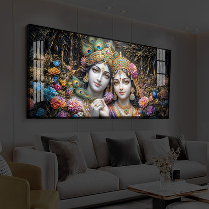 Spiritual Serenity Radha Krishna Modern Luxury Backlight Horizontal Wall Art