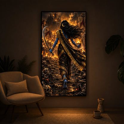 Maa Kalaratri Bhadrakali Modern Luxury Backlight Vertical Wall Art