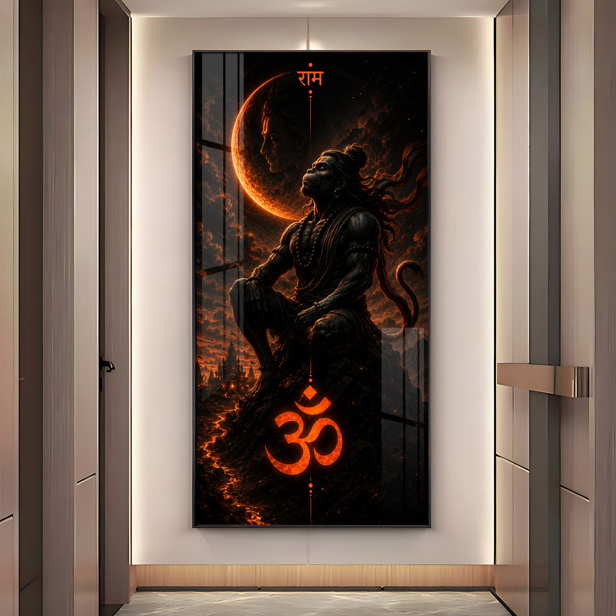 Meditating Lord Hanuman Premium Acrylic Vertical Wall Art
