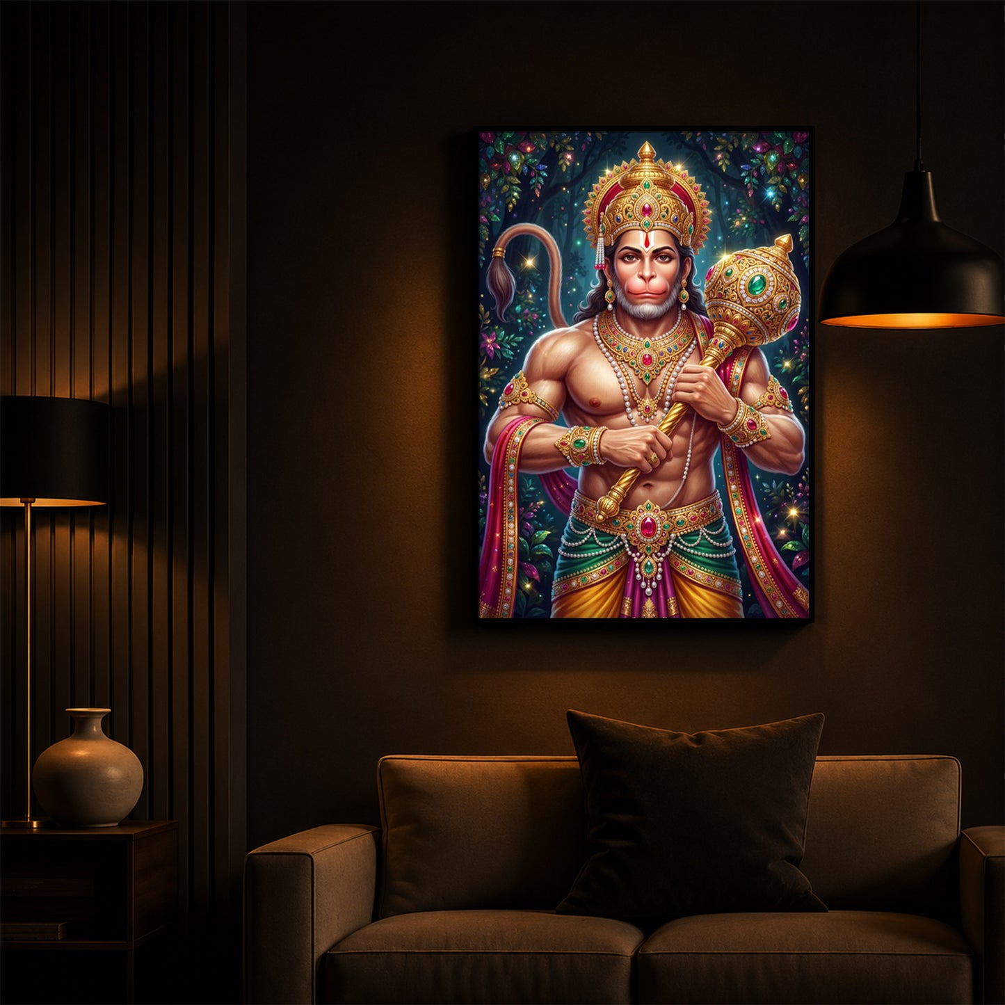 Pavan Putra Hanuman Ji Modern Luxury Backlight Vertical Wall Art