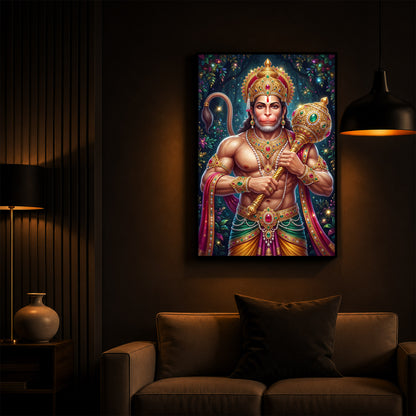 Pavan Putra Hanuman Ji Modern Luxury Backlight Vertical Wall Art