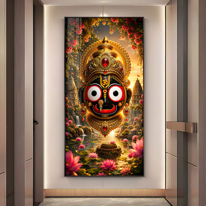 Lord Jagannath Puri Golden Crown Premium Acrylic Vertical Wall Art