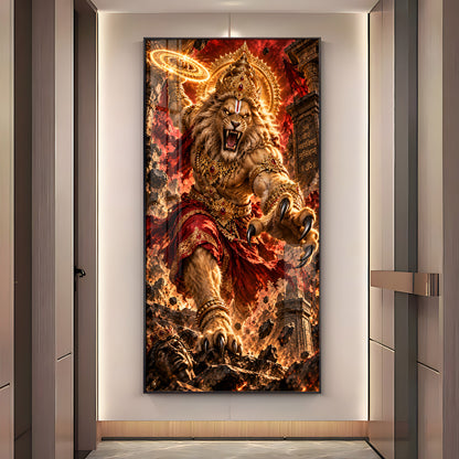 Narsimha Avatar With Chakra Premium Acrylic Vertical Wall Art