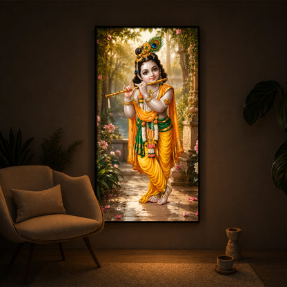 Bal Krishna Playing The Flute Modern Luxury Backlight Vertical Wall Art