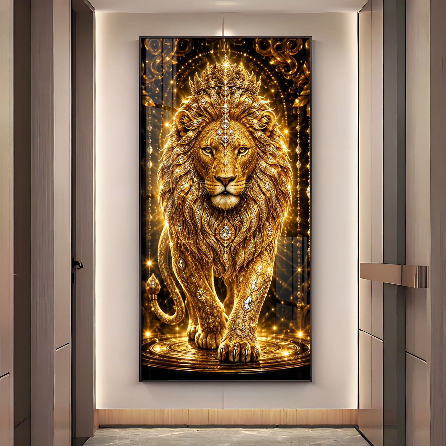 Golden Lion Premium Acrylic Vertical Wall Art