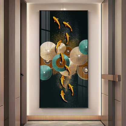 Koi Fish & Fan Designs Premium Acrylic Vertical Wall Art