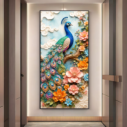 Majestic Peacock & Floral Premium Acrylic Vertical Wall Art
