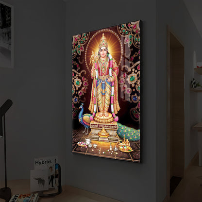 Lord Murugan With Peacock Modern Luxury Backlight Vertical Wall Art
