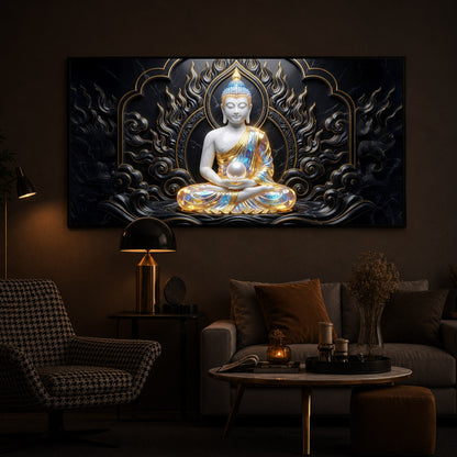 Meditating Buddha Ji Modern Luxury Backlight Horizontal Wall Art