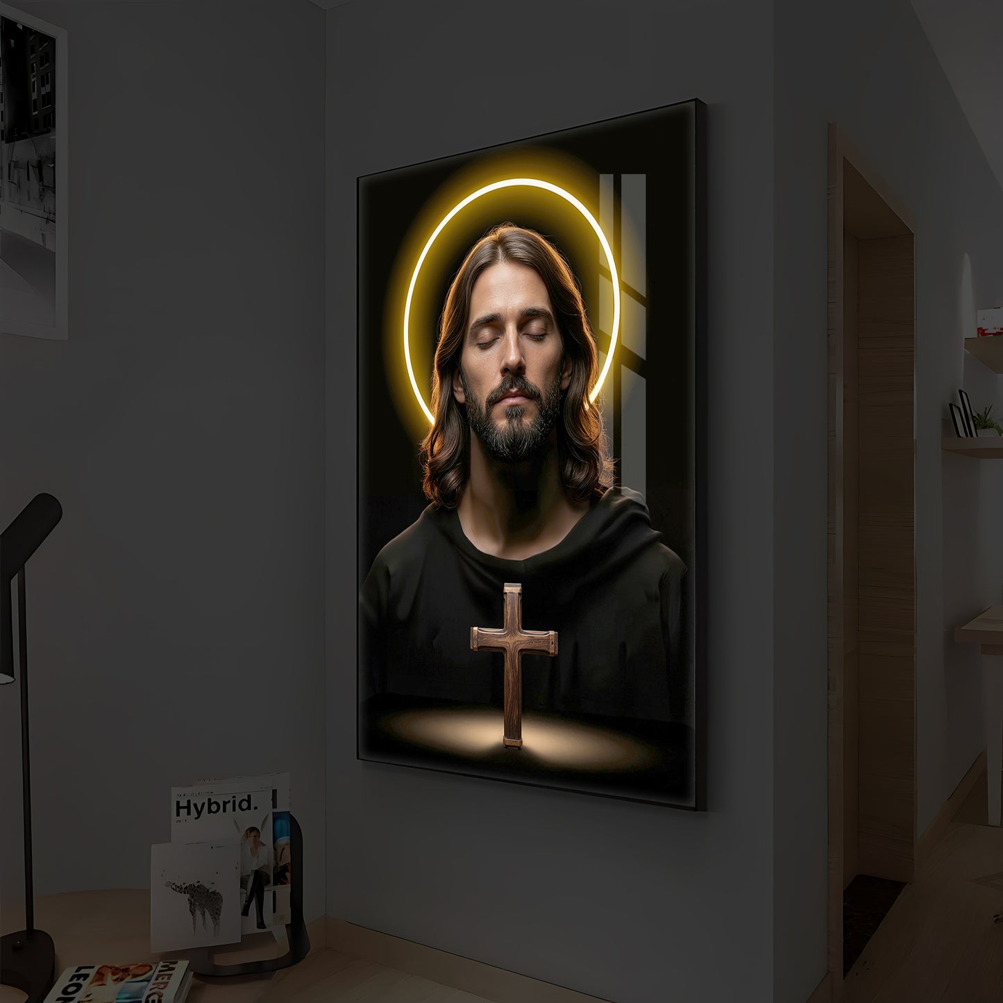 God Jesus Modern Luxury Backlight Vertical Wall Art