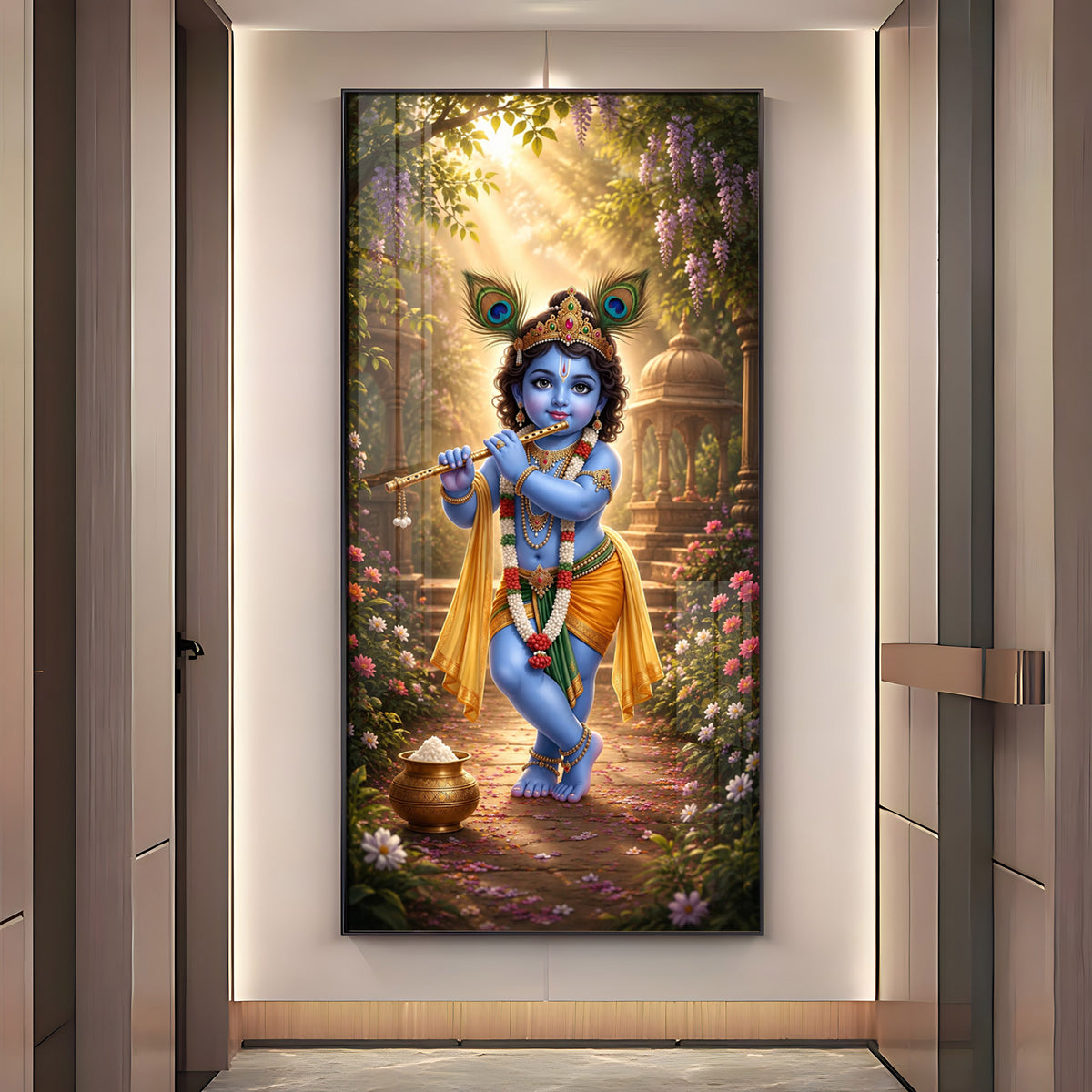 Bal Krishna Vrindavan Premium Acrylic Vertical Wall Art