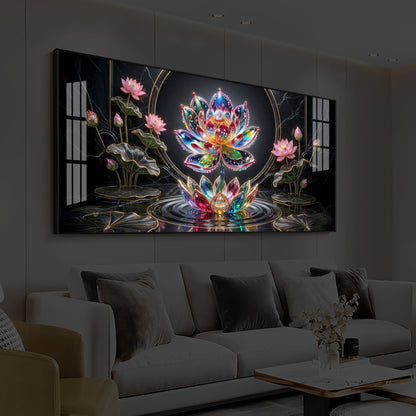 Colorful Lotus Flower Modern Luxury Backlight Horizontal Wall Art