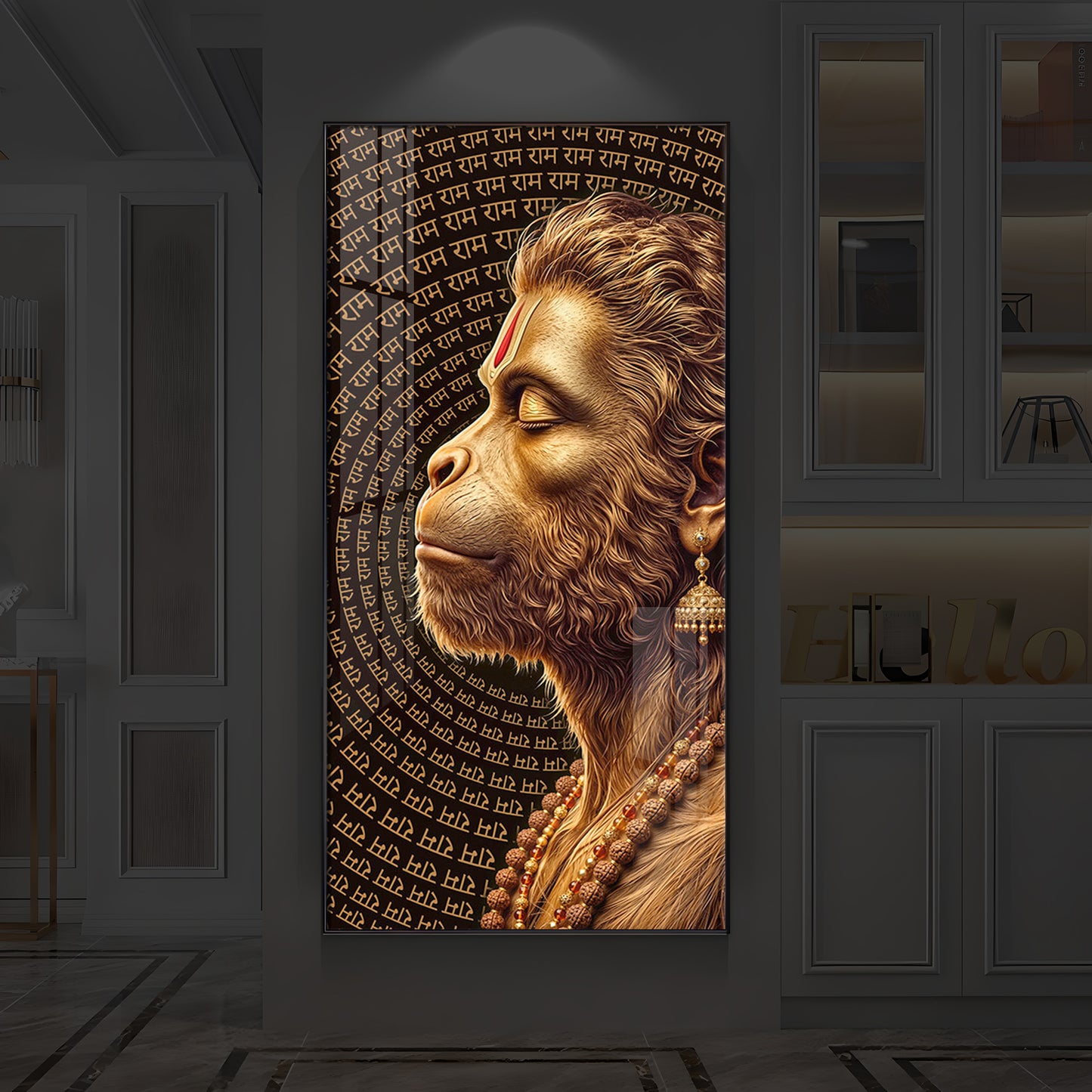 Hanuman Ji Modern Luxury Backlight Vertical Wall Art