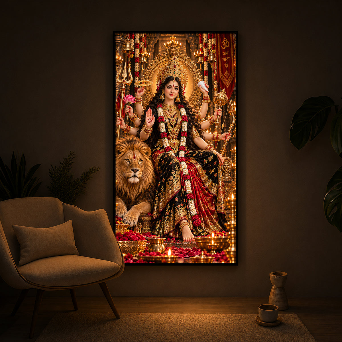 Maa Jagdamba Modern Luxury Backlight Vertical Wall Art