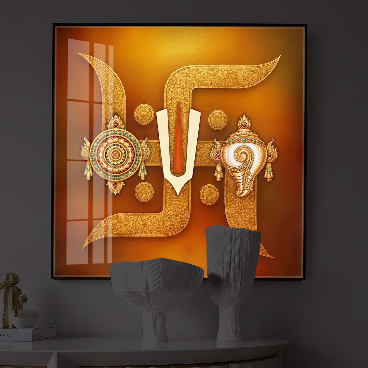 Hindu Symbols of Swastik Modern Luxury Backlight Square Wall Art