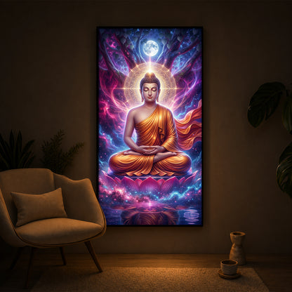 Lord Buddha Modern Luxury Backlight Vertical Wall Art
