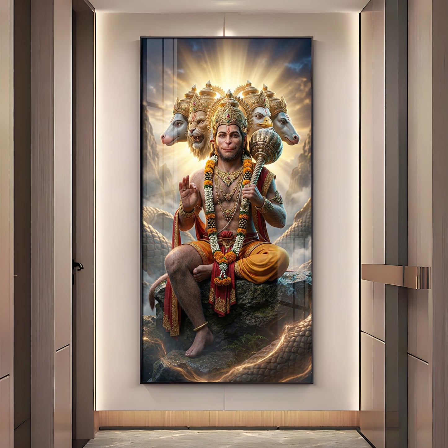 Divine Panchmukhi Hanuman Premium Acrylic Vertical Wall Art