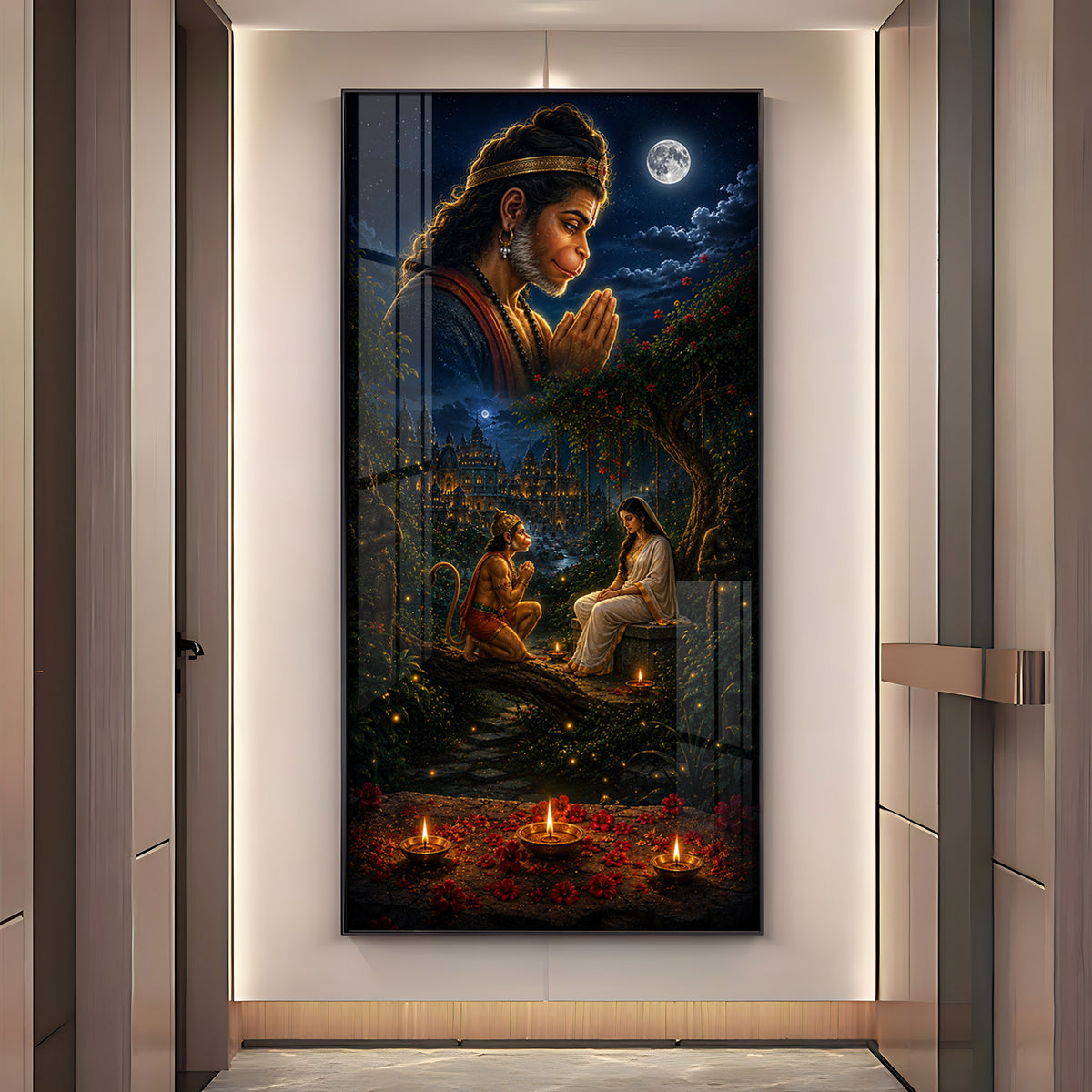 Lord Hanuman & Sita Maiya Premium Acrylic Vertical Wall Art