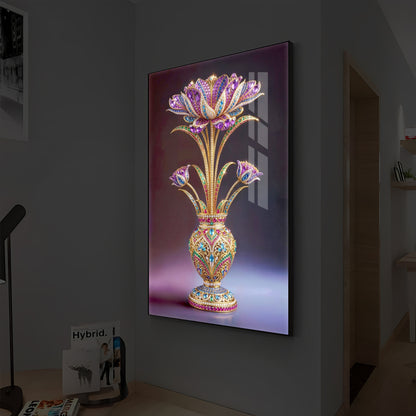 Detailed Decorative Vase Modern Luxury Backlight Vertical Wall Art