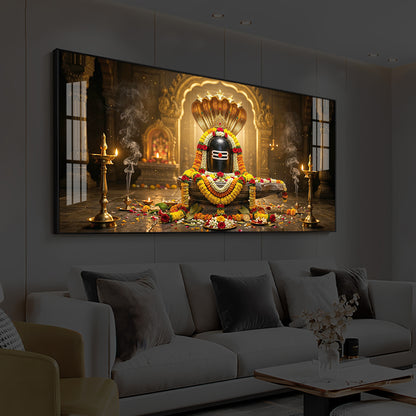 Mahadeva Shivling Modern Luxury Backlight Horizontal Wall Art