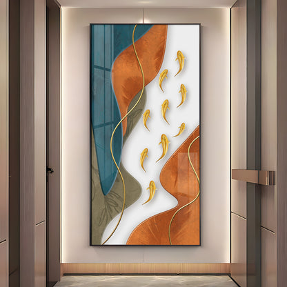 Gold Fish With Abstract Design Premium Acrylic Vertical Wall Art